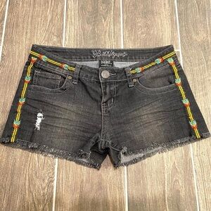 Bubblegum Distressed Raw Hem Embroidered Shorts